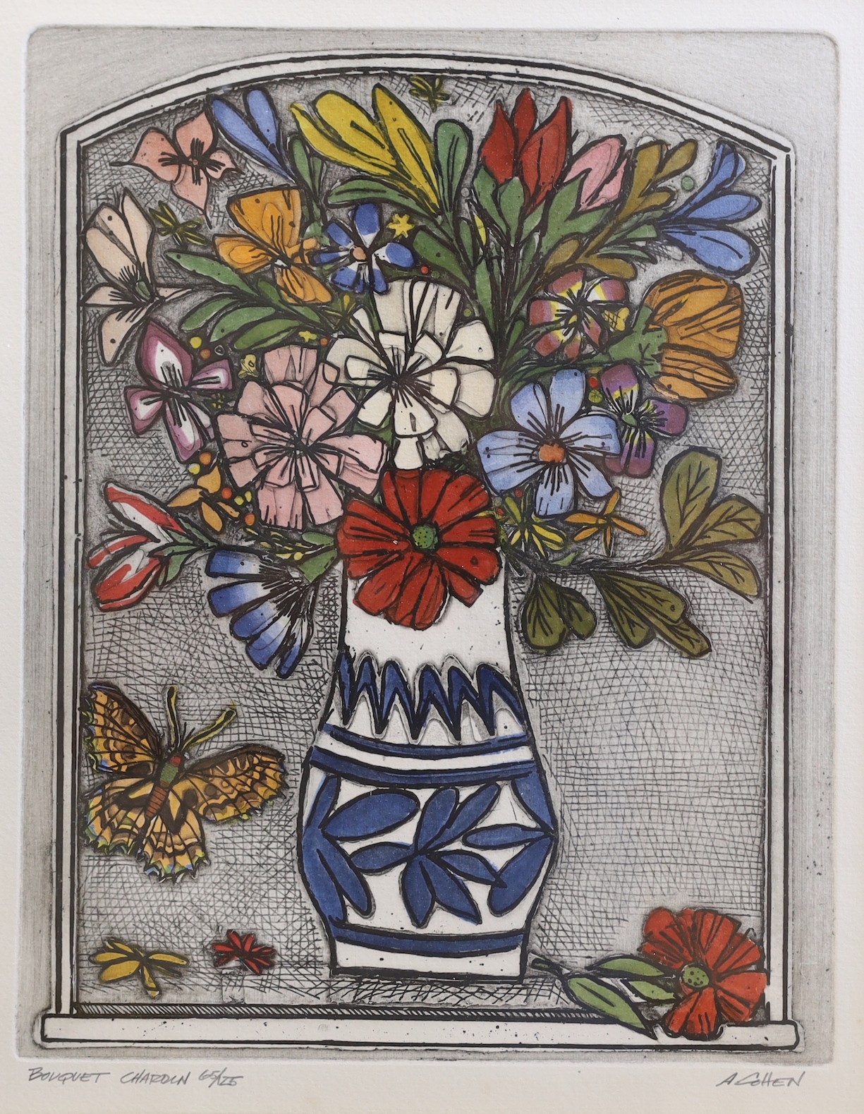 Alfred Cohen (1920-2001), four limited edition prints, 'The Persian Vase', 'Bouquet Chardin', 'Mouche' and 'Wild Flowers', all signed and numbered, largest 42 x 37cm